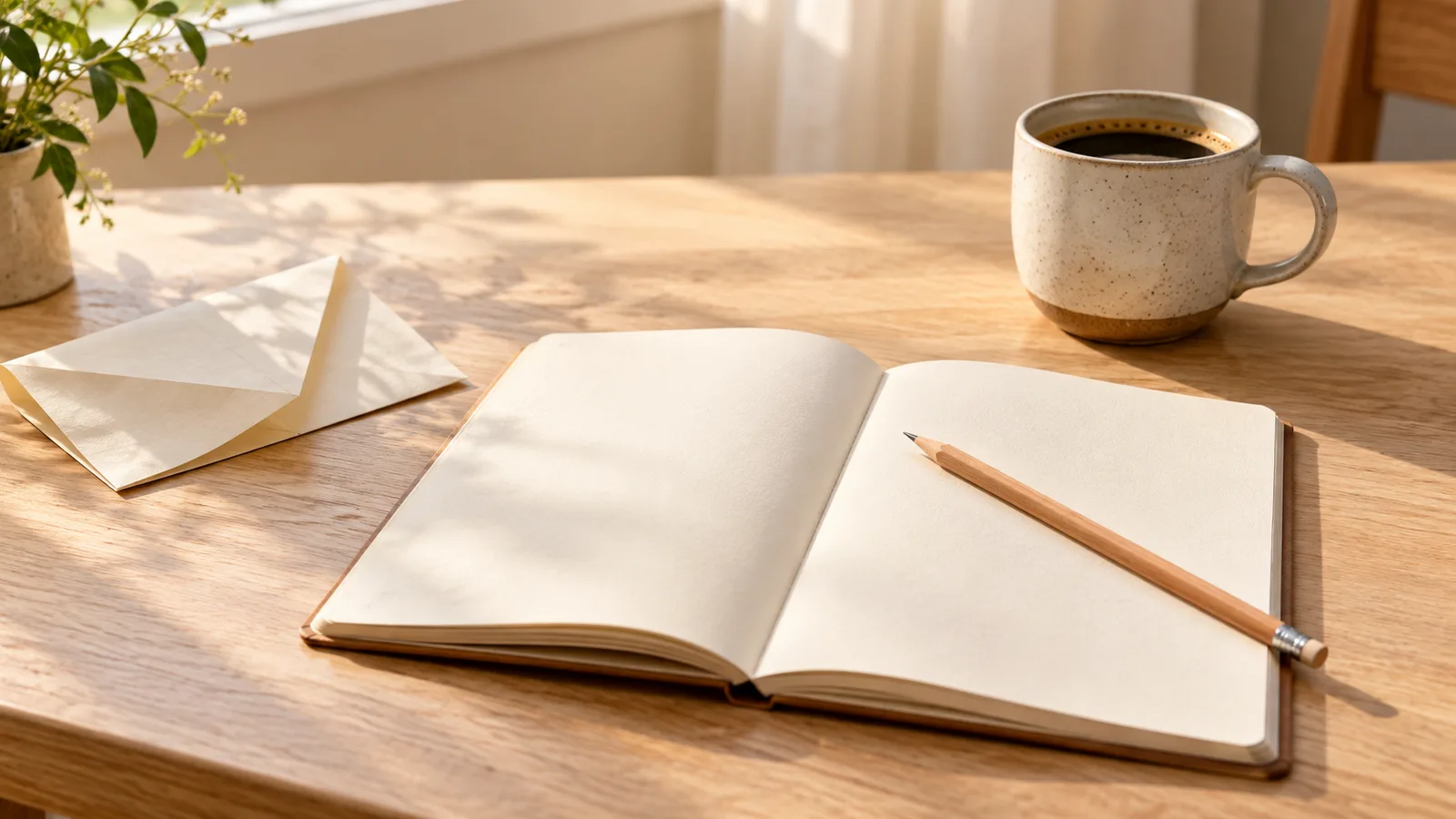 An open notebook and pencil in a warm, sunlit workspace, ready for a practical exercise.